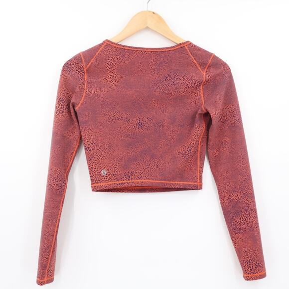 Lululemon Wunder Train Cropped Long Sleeve Crackle Glazed Vintage Orange Sz 4 - Picture 2 of 6